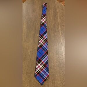 Royal Renoir Vintage Wool Scottish Blue Plaid Men's Tie